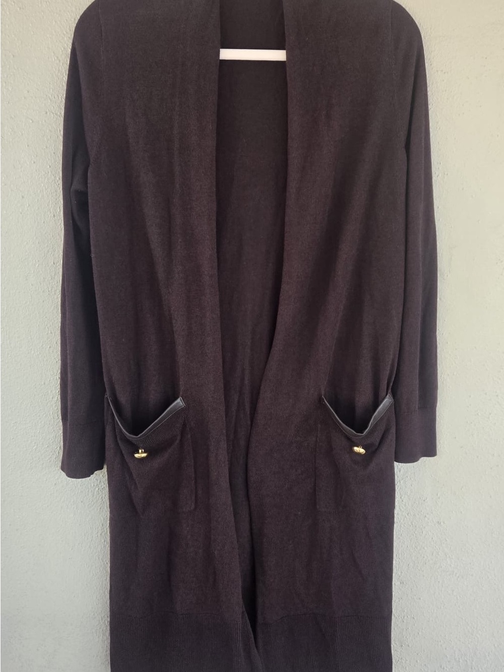 Michael Kors Chocolate Brown Open-Front Long Cardigan Coat